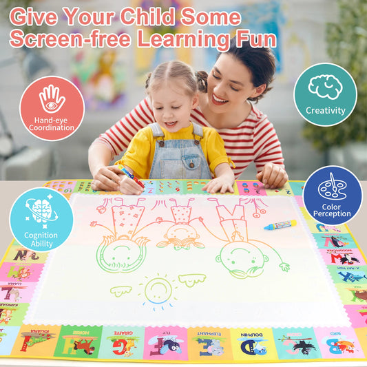 100x80CM Montessori Magic Drawing Board – Reusable Water Doodle Mat for Kids Educational Art & Pen Control Training