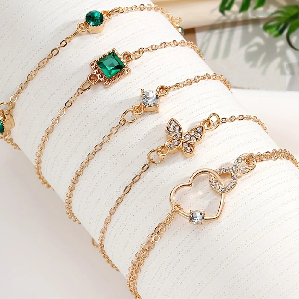 5pcs Vintage Strass Armband Set – Infinity & Geometrische Designs, Modeschmuck für Frauen, perfektes Geschenk & Freizeitbekleidung