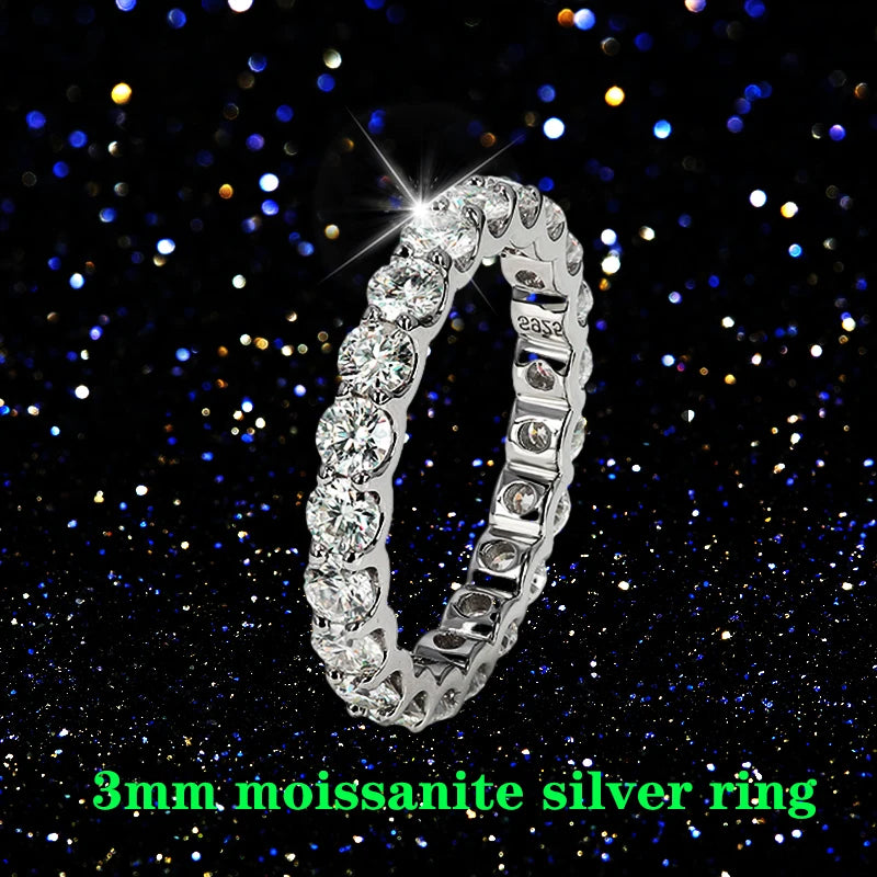 0,1ct 3mm D VVS Moissanite Full Eternity Band Ring – 925 Sterling Silber Engagement & Party Schmuck für Frauen