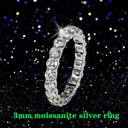 0,1ct 3mm D VVS Moissanite Full Eternity Band Ring – 925 Sterling Silber Engagement & Party Schmuck für Frauen