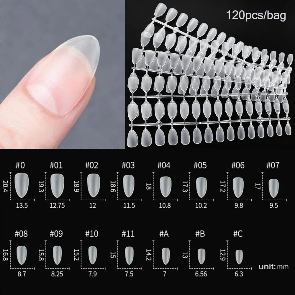 120PCS Matte Press-On Nail Tips – Soft Full-Cover Oval Almond False Nails für DIY Maniküre