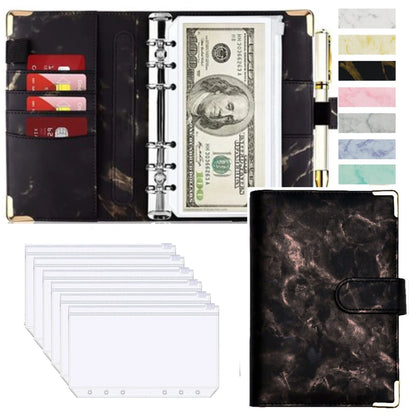 A6 PU Leather Budget Planner – Marble Notebook & Money Saving Organizer für Büro, Schule & Personal Finance