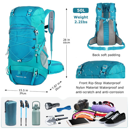 WESTTUNE 50L Wasserdichter Wanderrucksack mit Regenschutz – Multifunktionale Outdoor Travel & Mountaineering Tasche