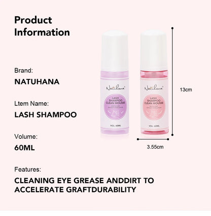 Natuhana 60ml Wimpernverlängerung Shampoo Mousse – Lash Reinigungsschaum für falsche Wimpern, sanfte & nicht-reizende Make-up-Tool
