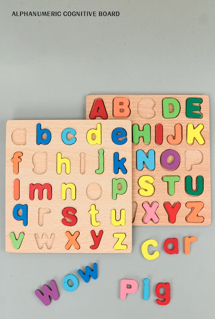 Kinder Alphabet & Zahl Holz Puzzle - Montessori Vorschule pädagogisches Spielzeug