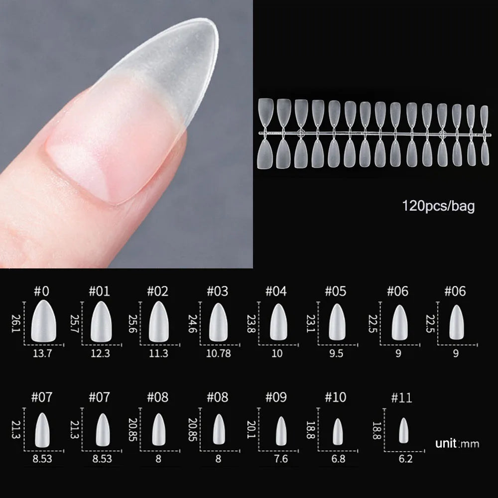 120PCS Matte Press-On Nail Tips – Soft Full-Cover Oval Almond False Nails für DIY Maniküre