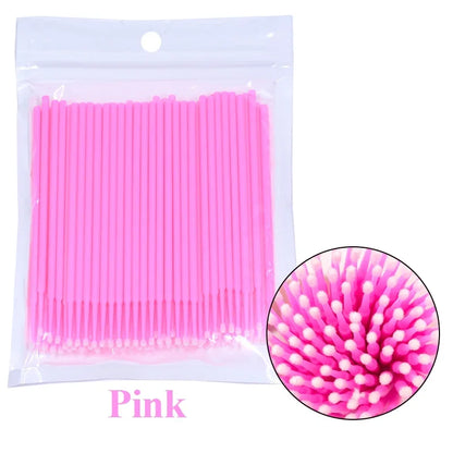 100PCS Eyelash Cleaning Brushes – Micro Cotton Swabs for Lash Extensions & Makeup Removal