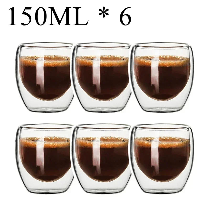 2-18PCS Double Wall High Borosilicate Glass Mugs – Heat Resistant Tea, Coffee, Milk, and Juice Cups, Creative Bar Drinkware Gift Set