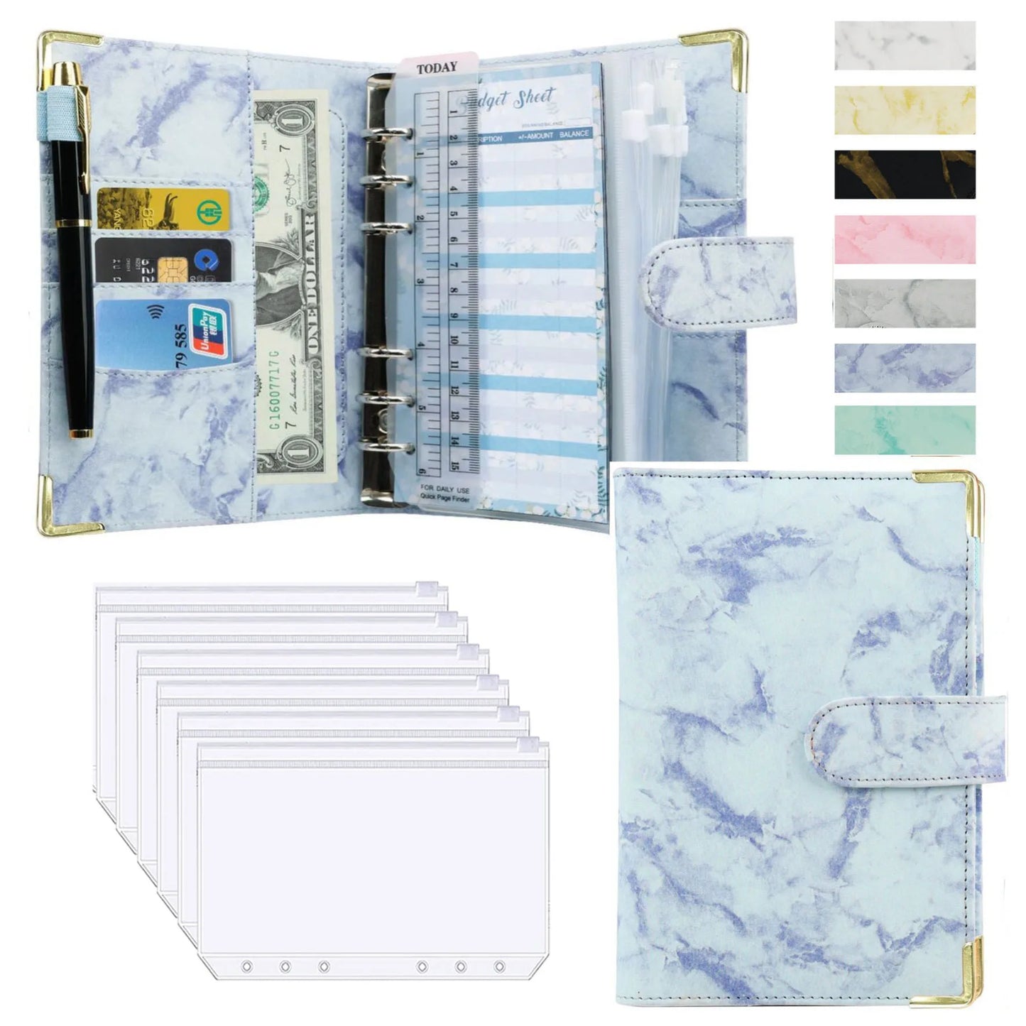 A6 PU Leather Budget Planner – Marble Notebook & Money Saving Organizer für Büro, Schule & Personal Finance