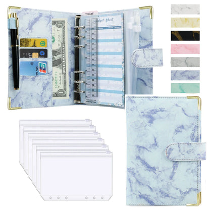 A6 PU Leather Budget Planner – Marble Notebook & Money Saving Organizer für Büro, Schule & Personal Finance