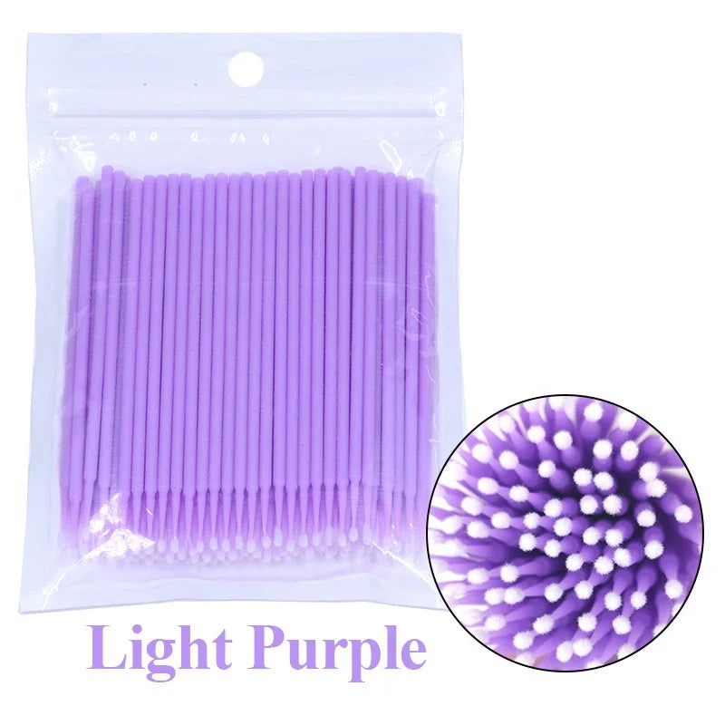 100PCS Eyelash Cleaning Brushes – Micro Cotton Swabs for Lash Extensions & Makeup Removal