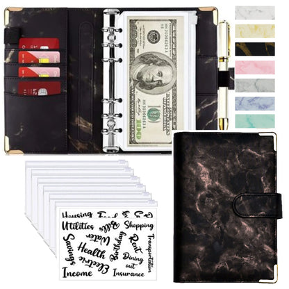 A6 PU Leather Budget Planner – Marble Notebook & Money Saving Organizer für Büro, Schule & Personal Finance