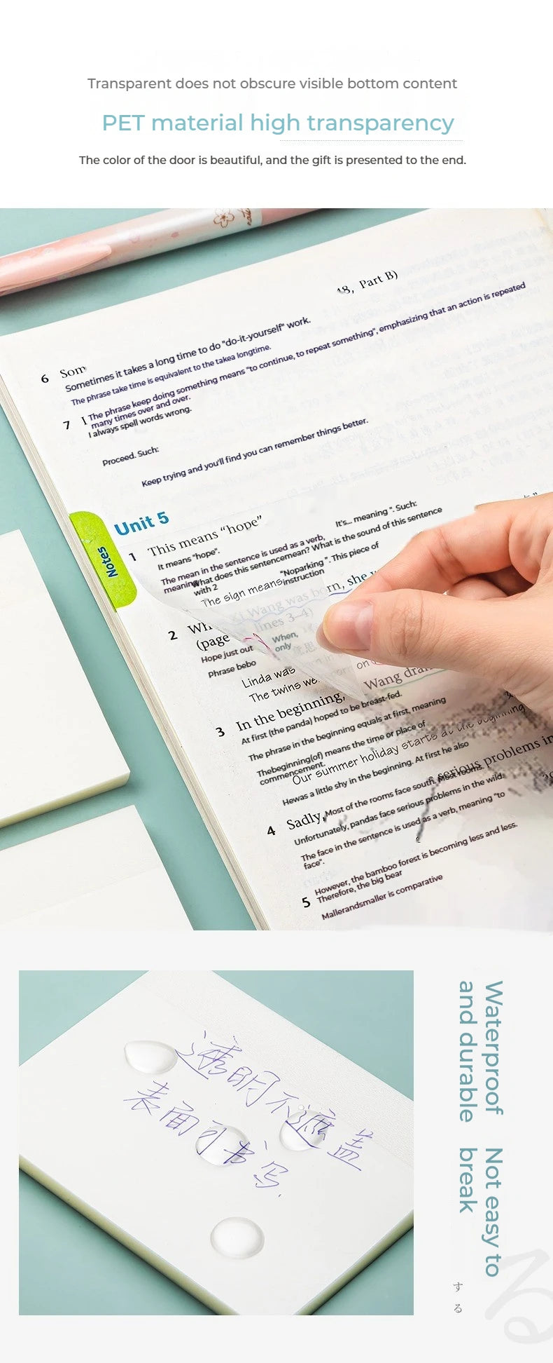 50 Blatt Transparent Sticky Notes – Wasserdichte Message & Signature Sticker für Notebooks