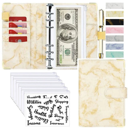 A6 PU Leather Budget Planner – Marble Notebook & Money Saving Organizer für Büro, Schule & Personal Finance