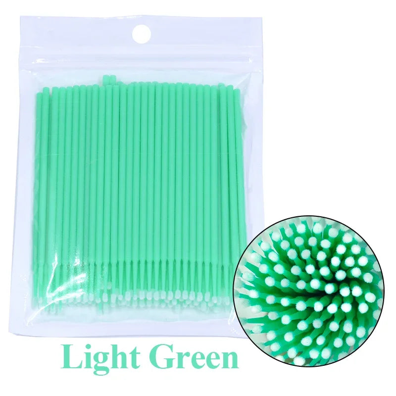 100PCS Eyelash Cleaning Brushes – Micro Cotton Swabs for Lash Extensions & Makeup Removal
