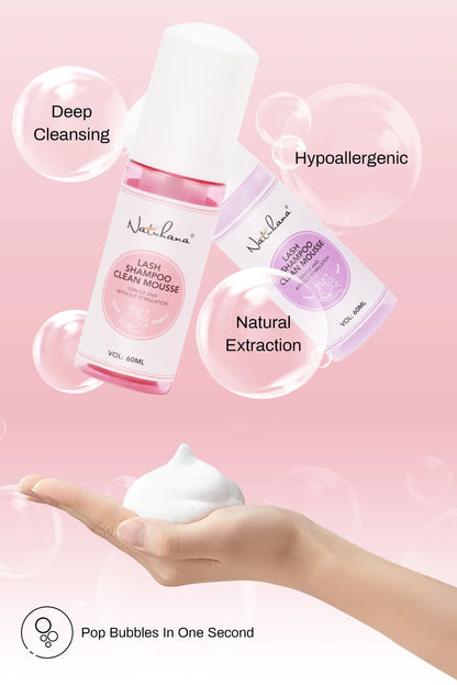 Natuhana 60ml Wimpernverlängerung Shampoo Mousse – Lash Reinigungsschaum für falsche Wimpern, sanfte & nicht-reizende Make-up-Tool