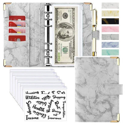 A6 PU Leather Budget Planner – Marble Notebook & Money Saving Organizer für Büro, Schule & Personal Finance