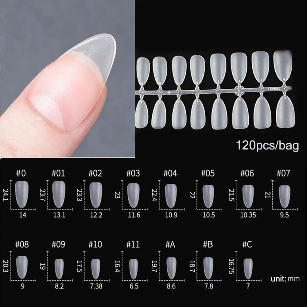 120PCS Matte Press-On Nail Tips – Soft Full-Cover Oval Almond False Nails für DIY Maniküre