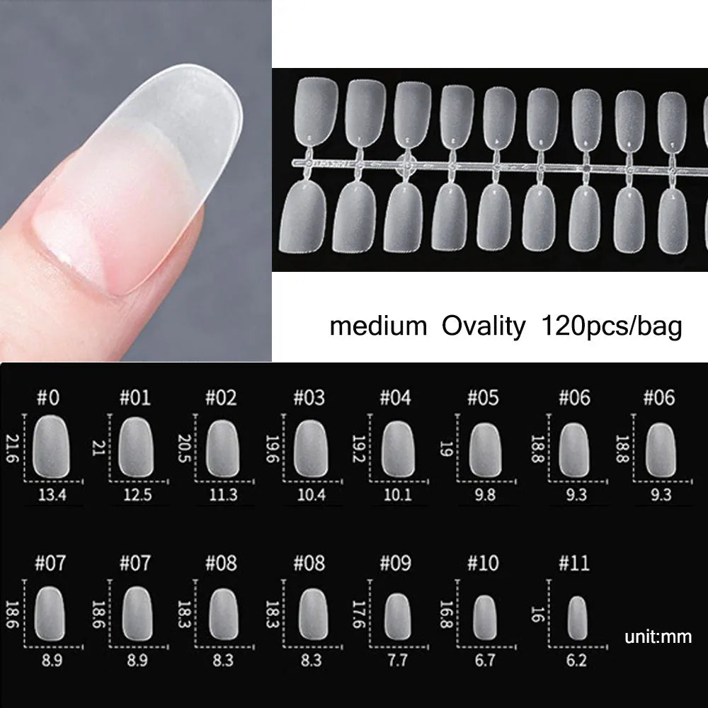 120PCS Matte Press-On Nail Tips – Soft Full-Cover Oval Almond False Nails für DIY Maniküre