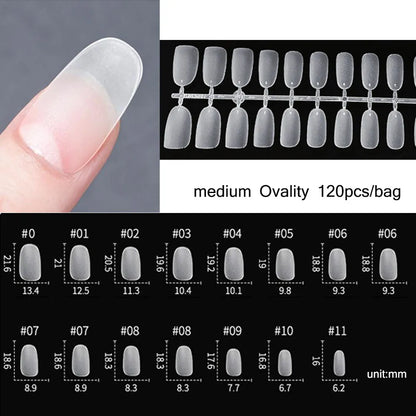 120PCS Matte Press-On Nail Tips – Soft Full-Cover Oval Almond False Nails für DIY Maniküre