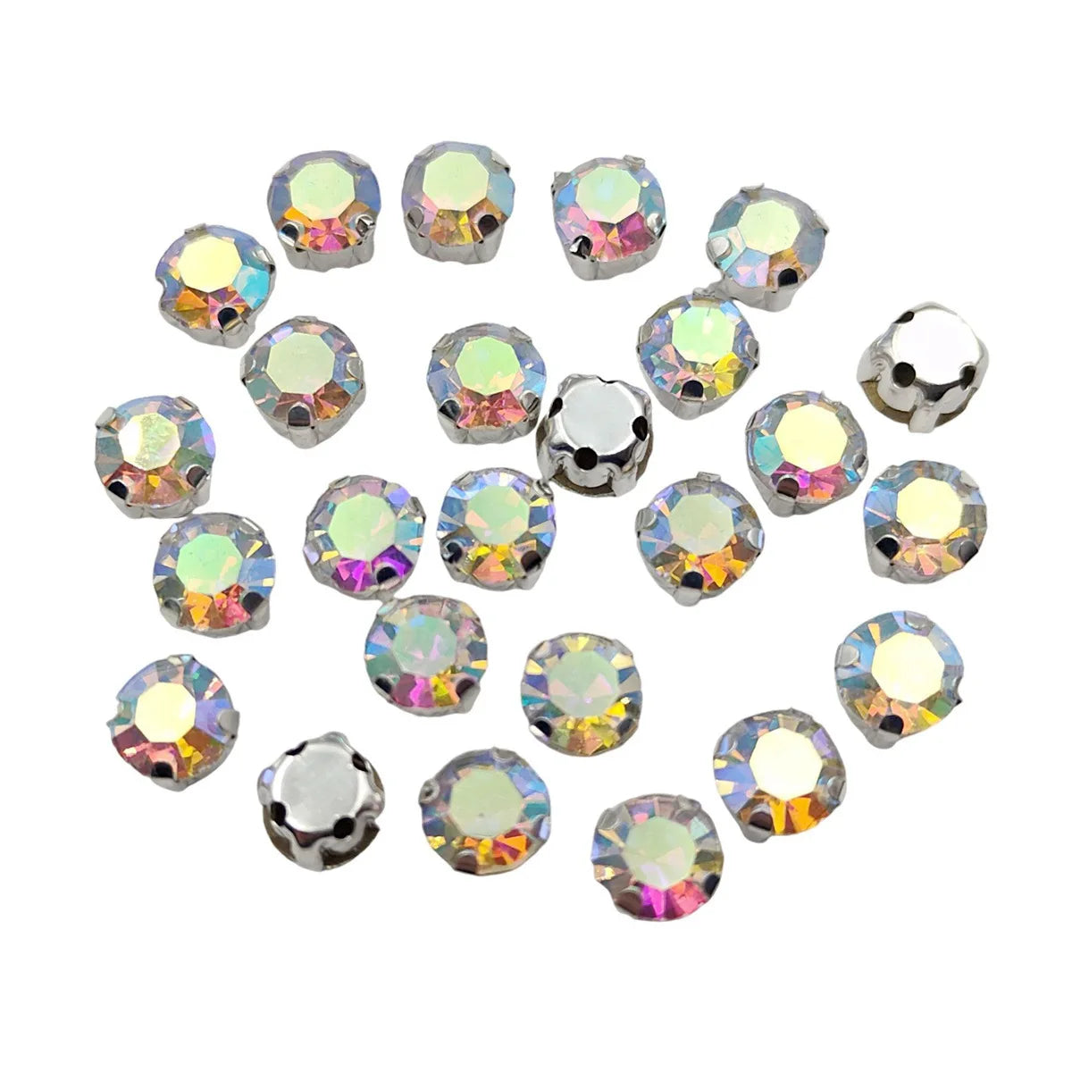 Rundglas-Rheinsteine mit Claw – Silber-Basis-Sew-On Kristalle für Kleidung, Schuhe und Handwerk