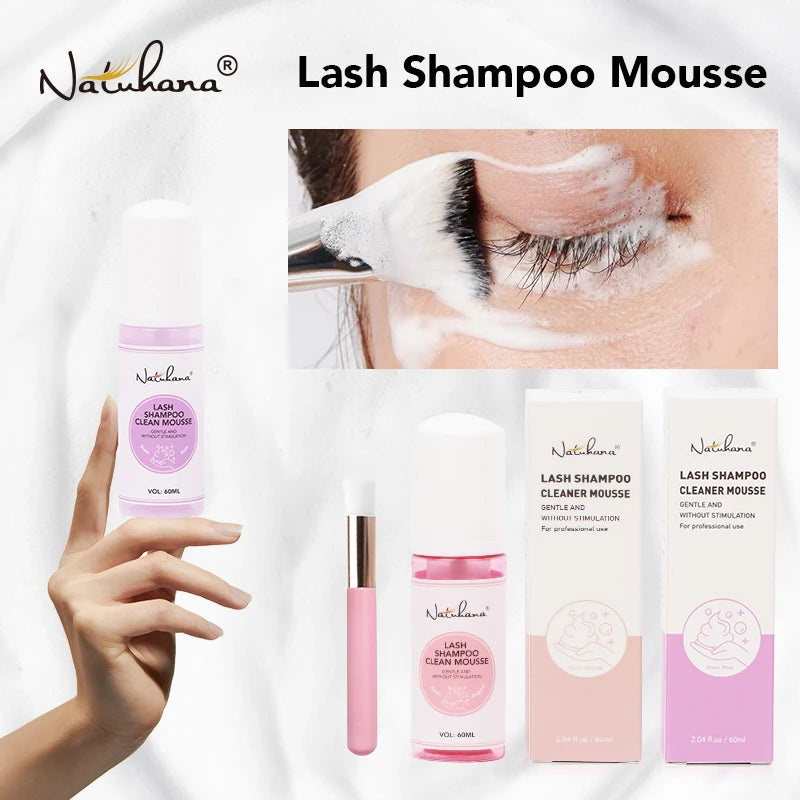 Natuhana 60ml Wimpernverlängerung Shampoo Mousse – Lash Reinigungsschaum für falsche Wimpern, sanfte & nicht-reizende Make-up-Tool