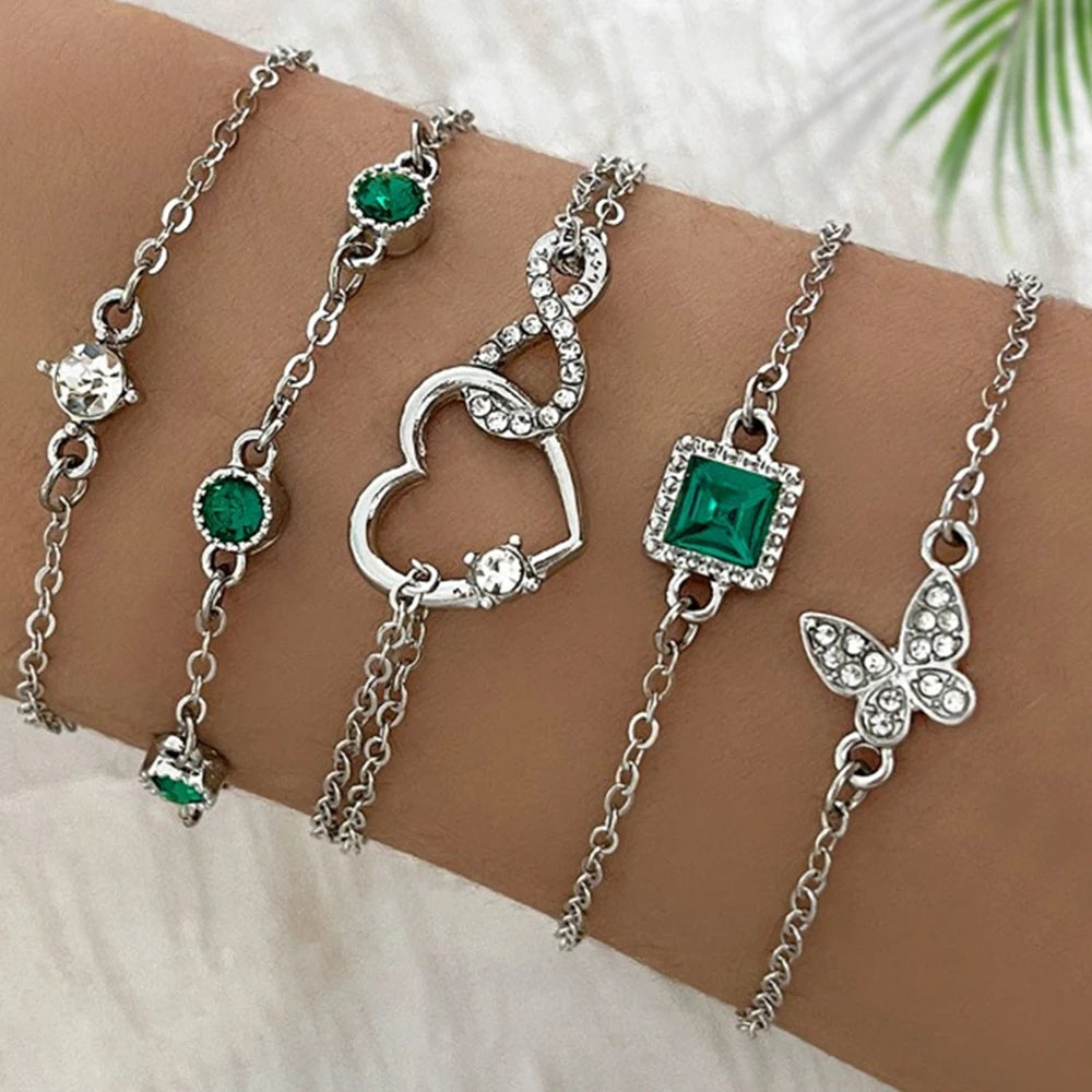 5pcs Vintage Strass Armband Set – Infinity & Geometrische Designs, Modeschmuck für Frauen, perfektes Geschenk & Freizeitbekleidung